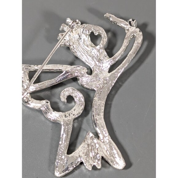 Silver Tone Angely Brooch Blue Rhinestone Christmas Winter Birthstone - Picture 5 of 7